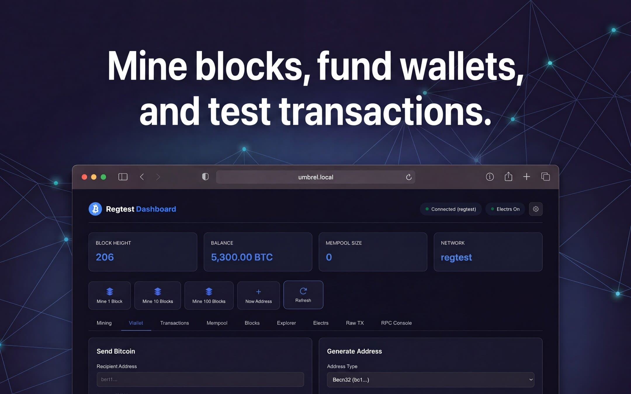 Screenshot 2 of Bitcoin Regtest Dashboard app on Umbrel App Store