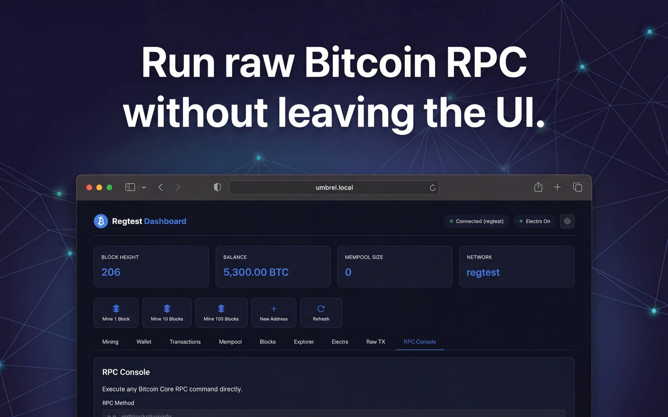 Screenshot 3 of Bitcoin Regtest Dashboard app on Umbrel App Store