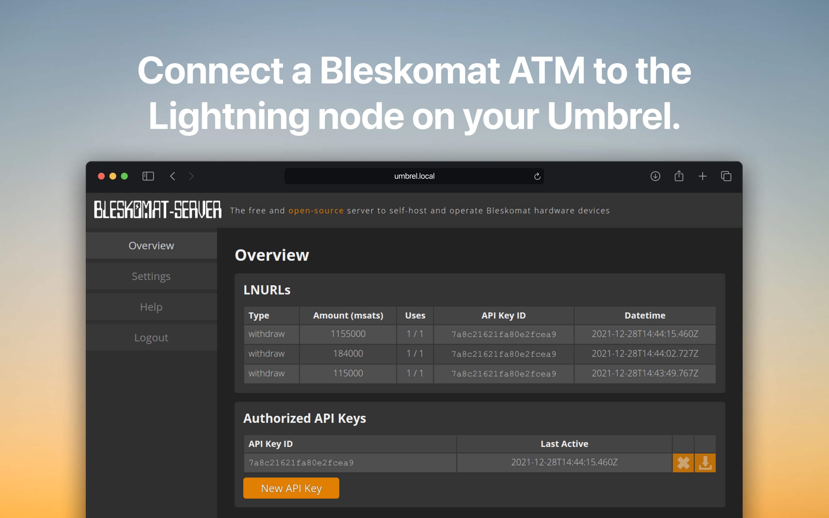 Screenshot 1 of Bleskomat Server app on Umbrel App Store