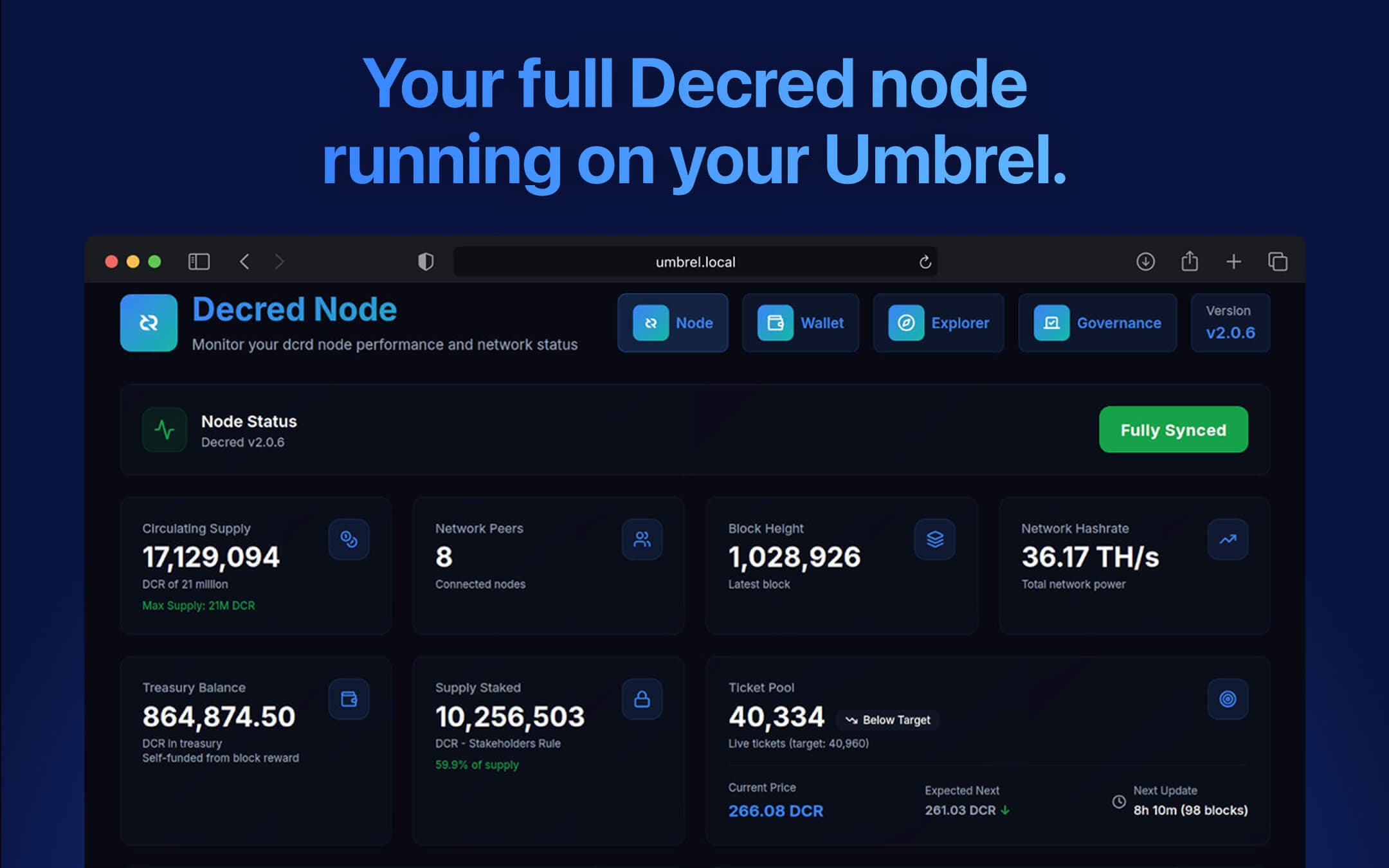 Screenshot 1 of Decred Pulse app on Umbrel App Store