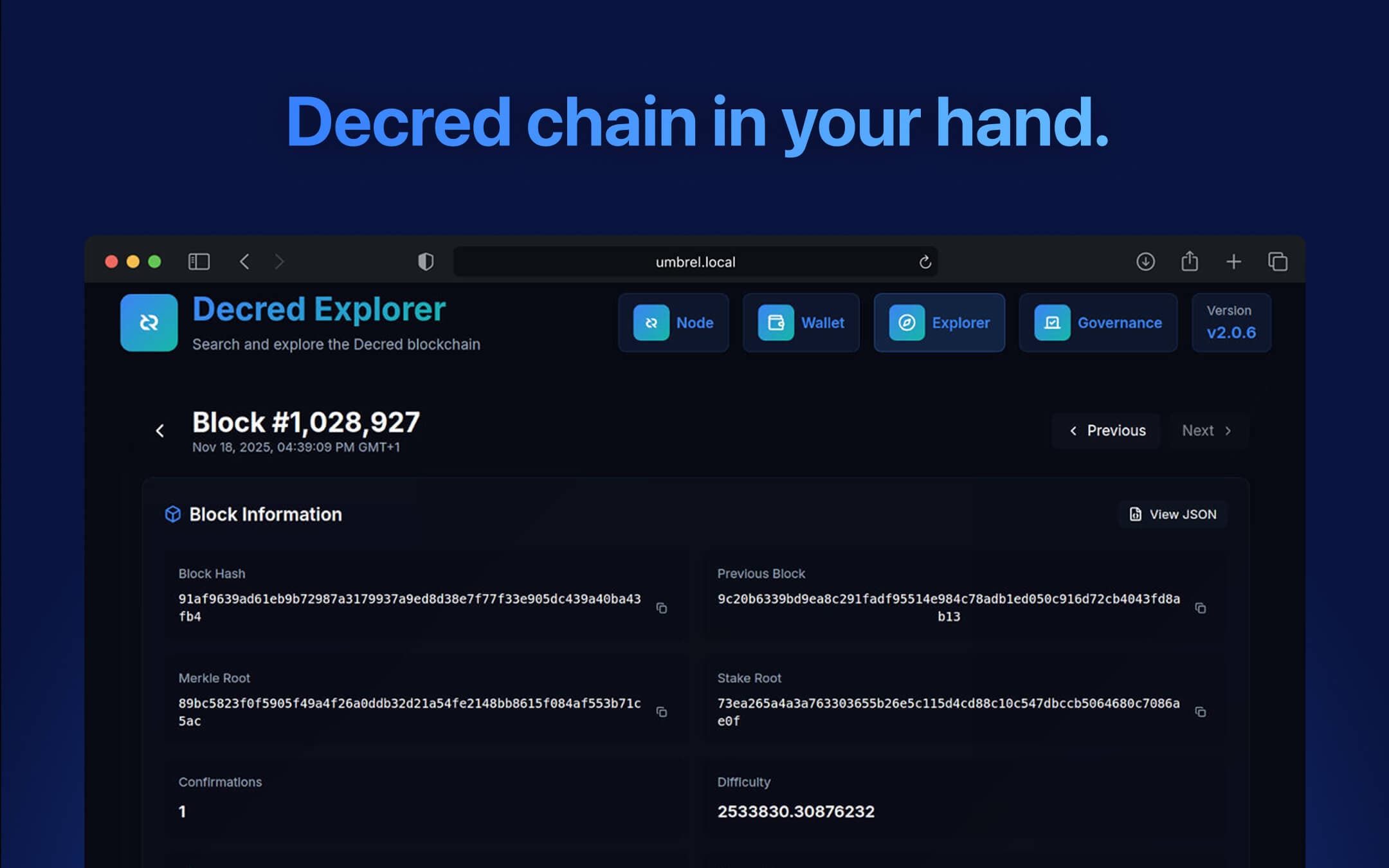 Screenshot 3 of Decred Pulse app on Umbrel App Store