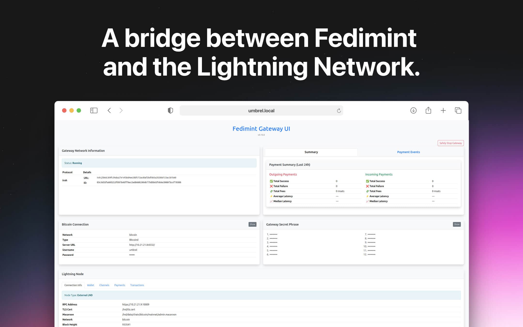 Screenshot 2 of Fedimint Lightning Gateway app on Umbrel App Store