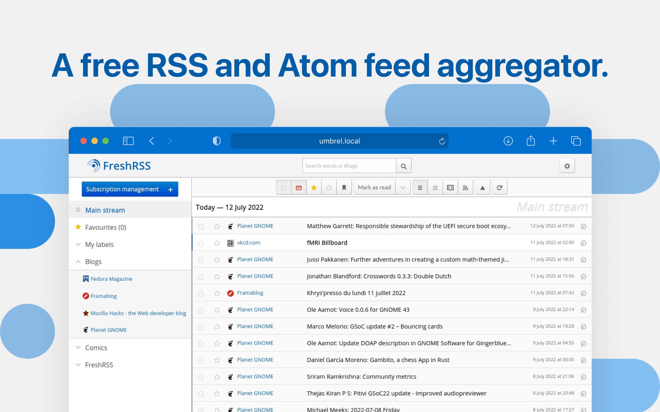 Screenshot 1 of FreshRSS app on Umbrel App Store