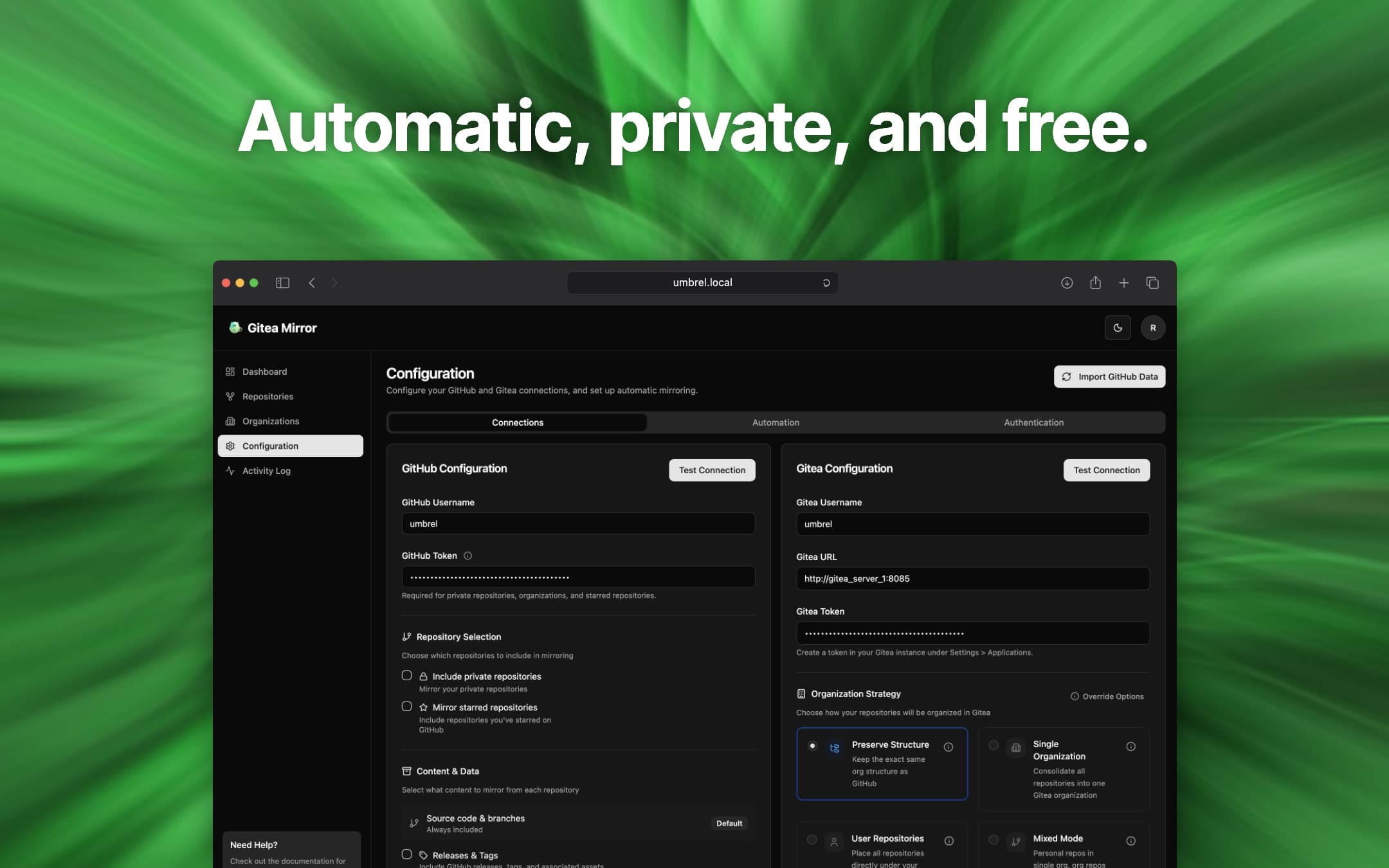 Screenshot 2 of Gitea Mirror app on Umbrel App Store