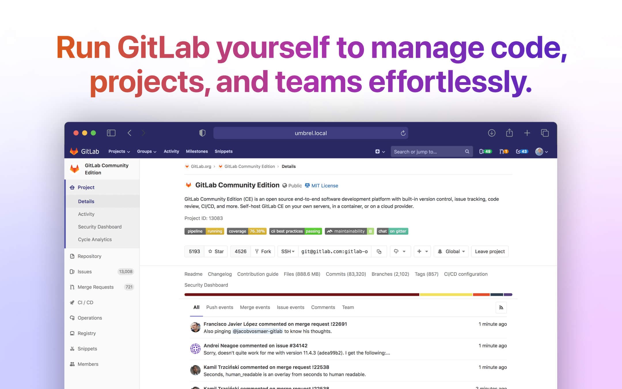 Screenshot 1 of GitLab app on Umbrel App Store