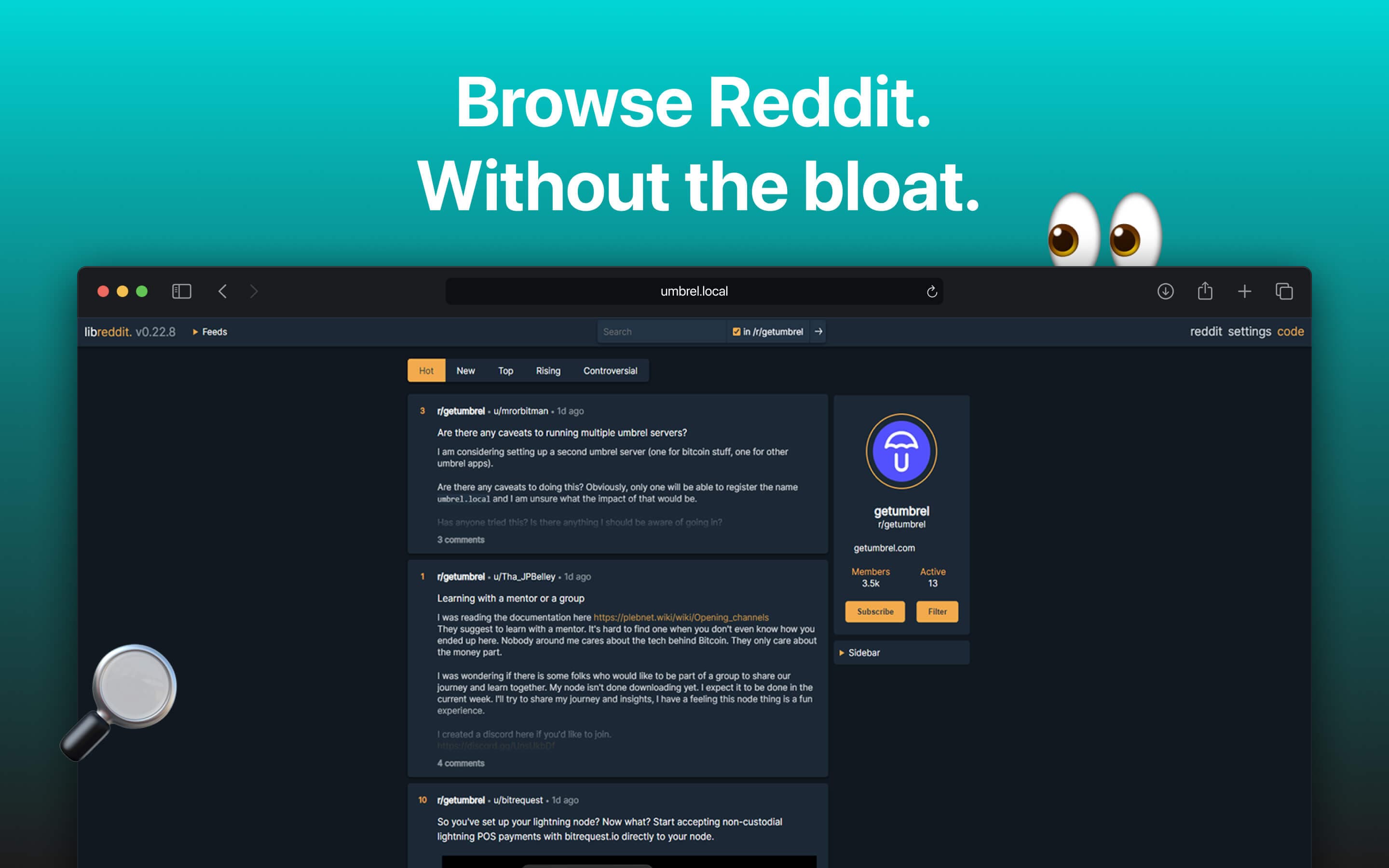 Screenshot 1 of LibReddit app on Umbrel App Store