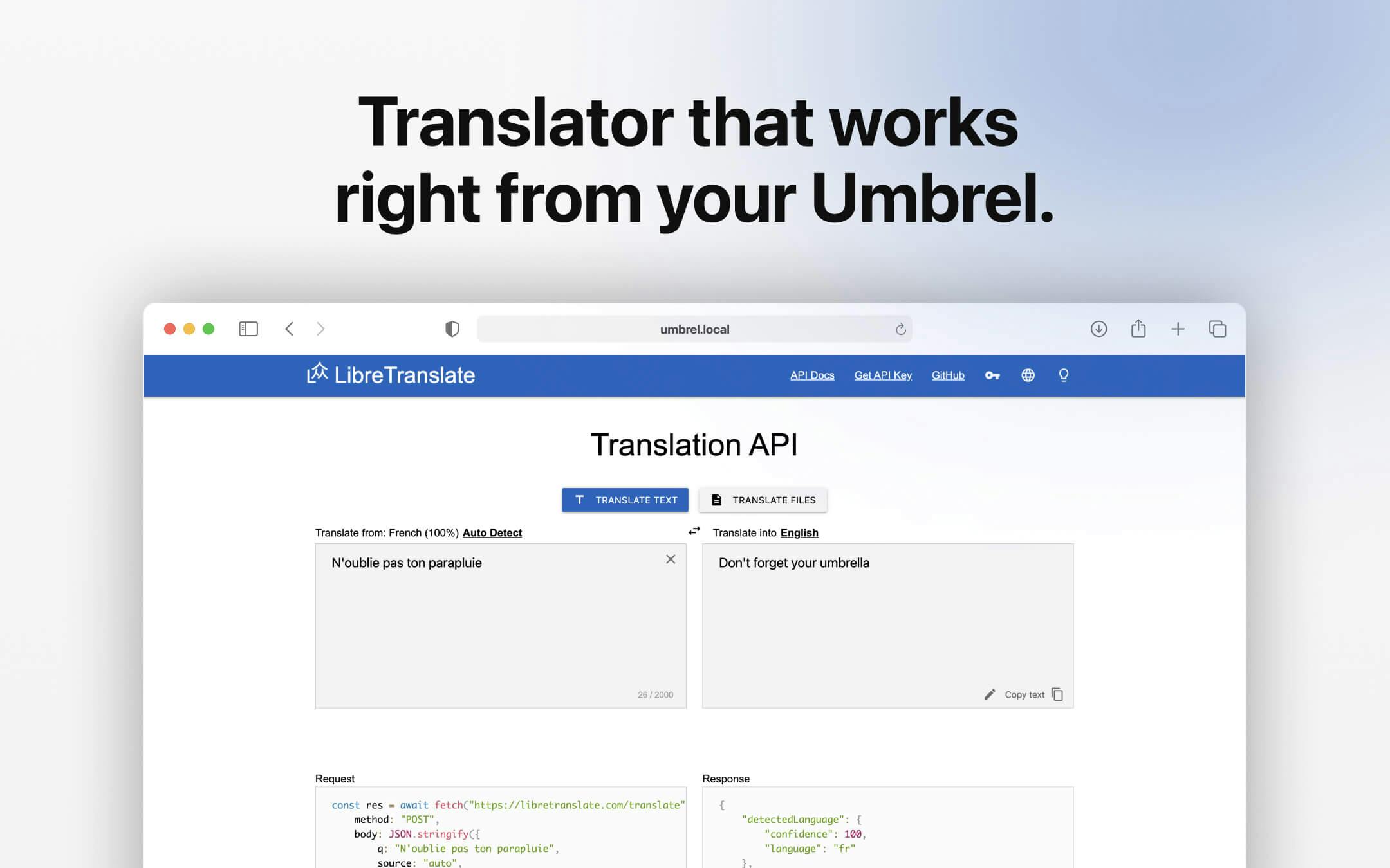Screenshot 3 of LibreTranslate app on Umbrel App Store