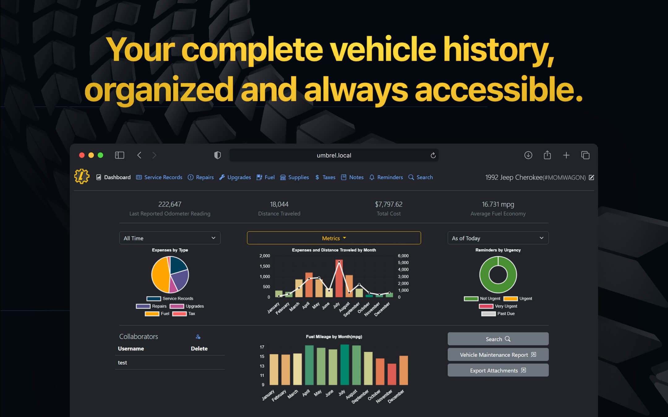 Screenshot 1 of LubeLogger app on Umbrel App Store
