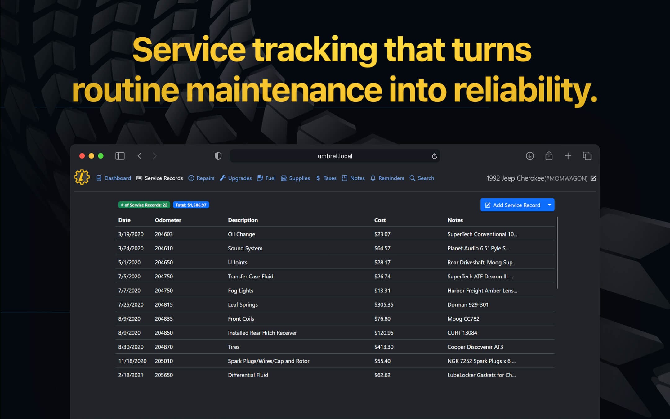 Screenshot 2 of LubeLogger app on Umbrel App Store