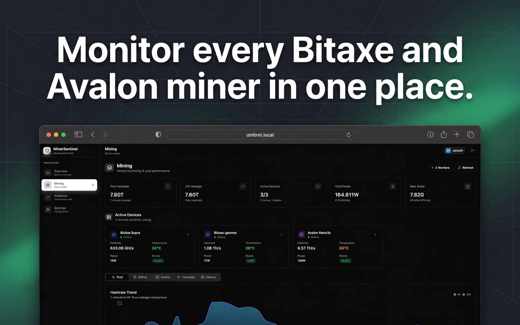 Screenshot 1 of MinerSentinel app on Umbrel App Store