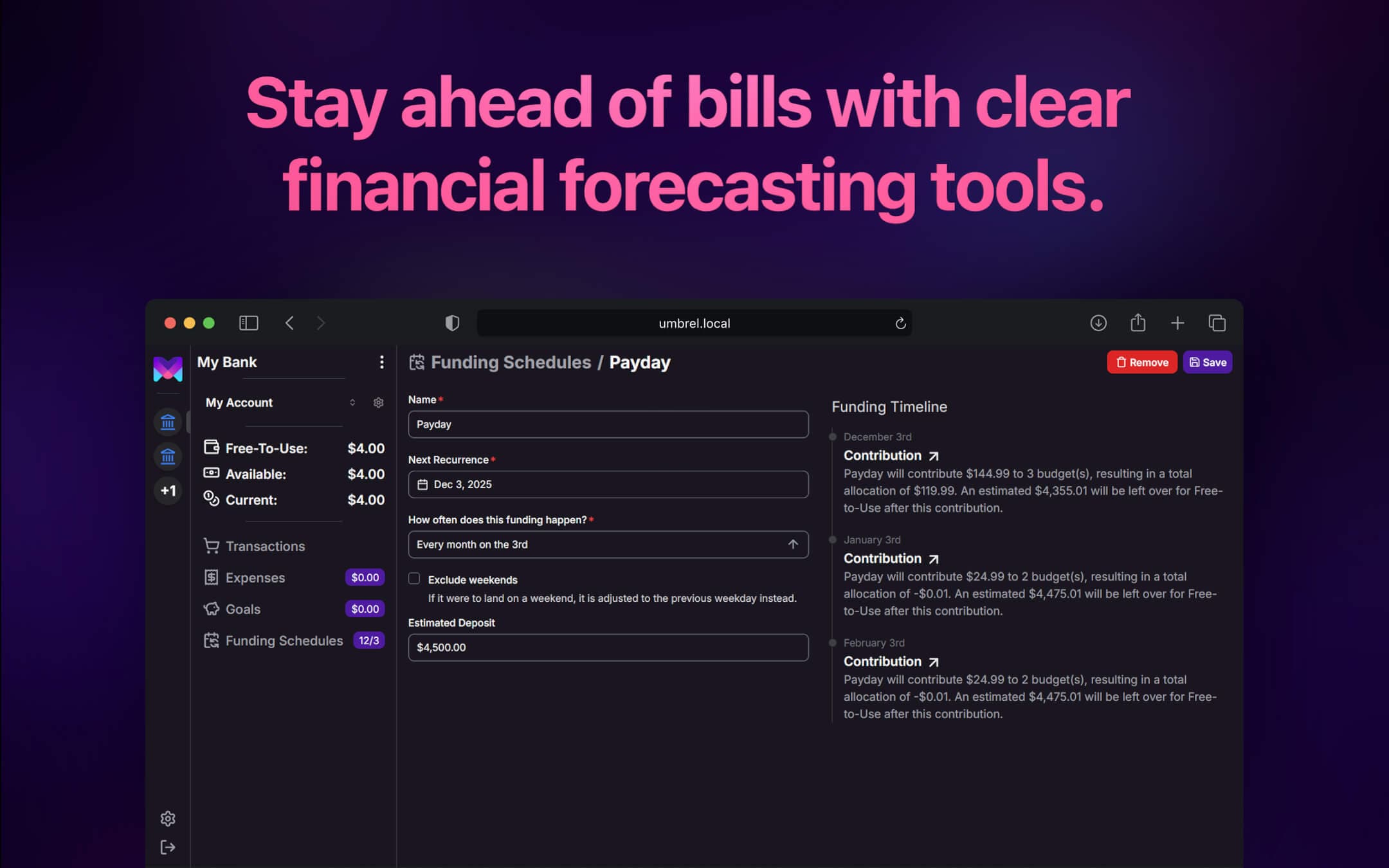 Screenshot 3 of Monetr app on Umbrel App Store