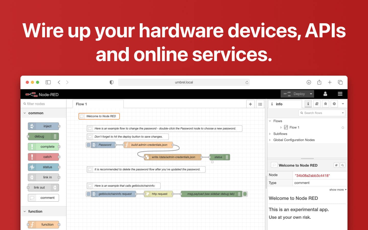 Screenshot 1 of Node-RED app on Umbrel App Store