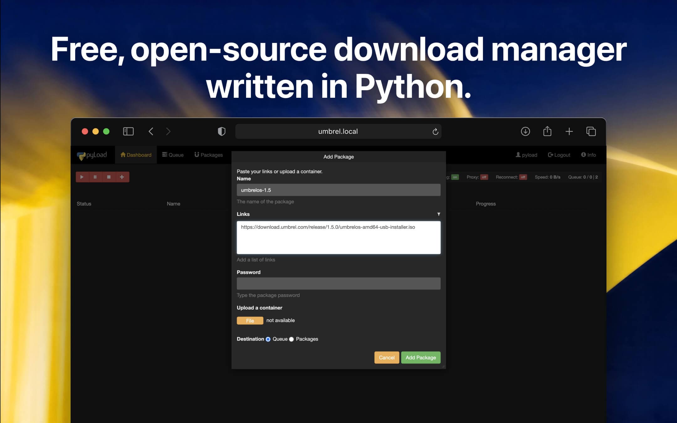 Screenshot 1 of pyload-ng app on Umbrel App Store