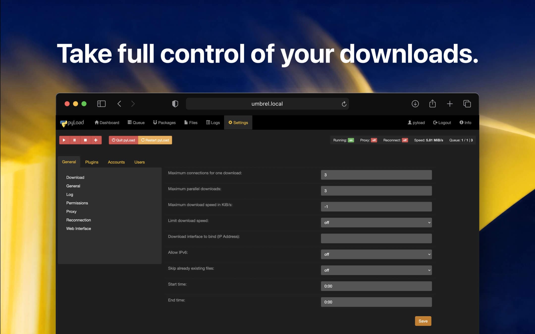 Screenshot 3 of pyload-ng app on Umbrel App Store