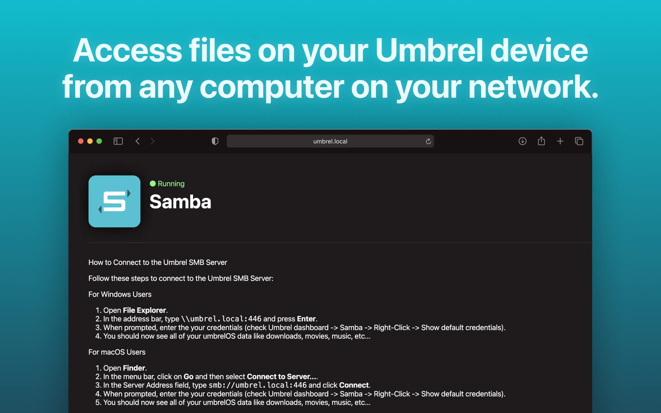 Screenshot 1 of Samba app on Umbrel App Store