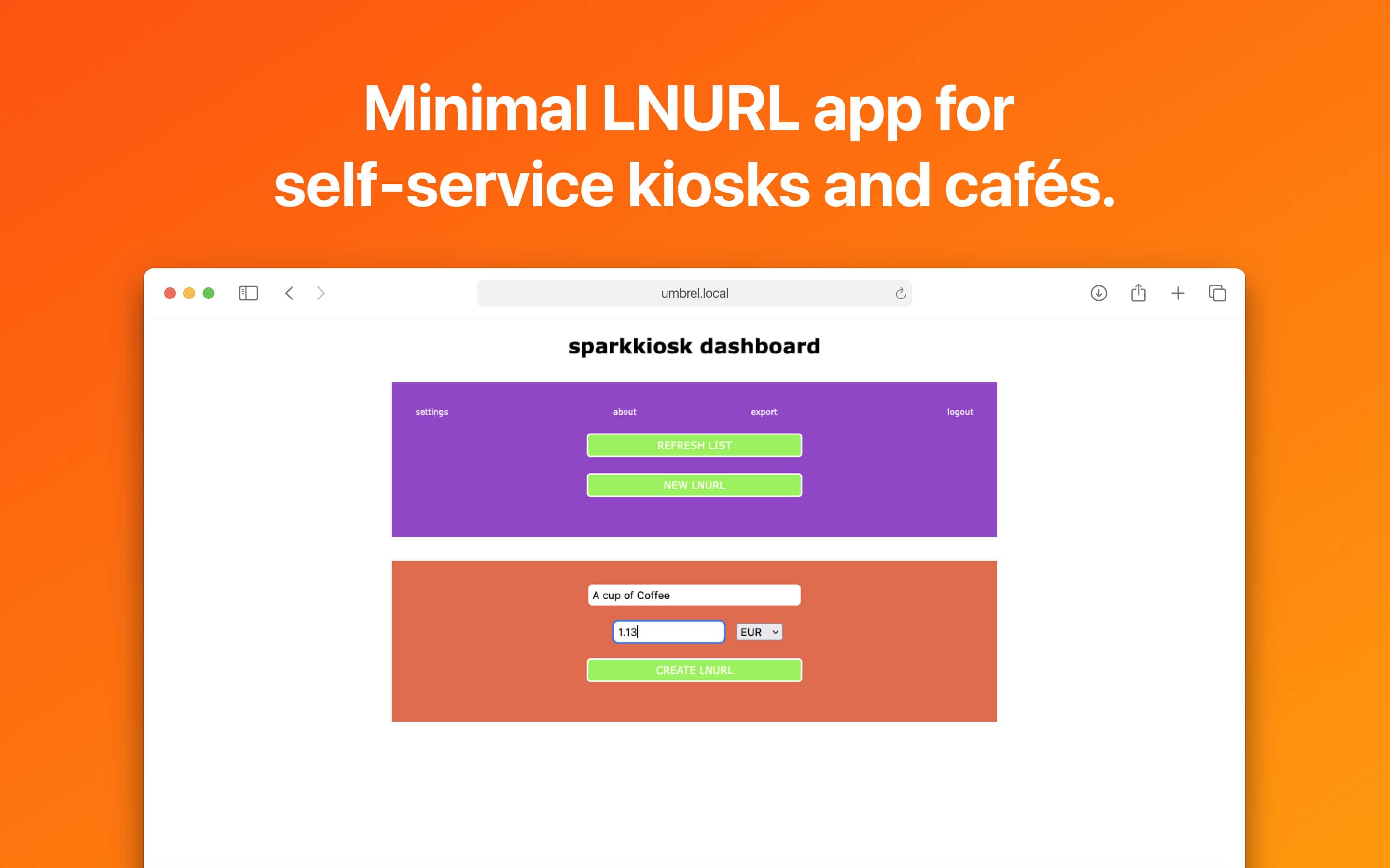 Screenshot 1 of Sparkkiosk app on Umbrel App Store