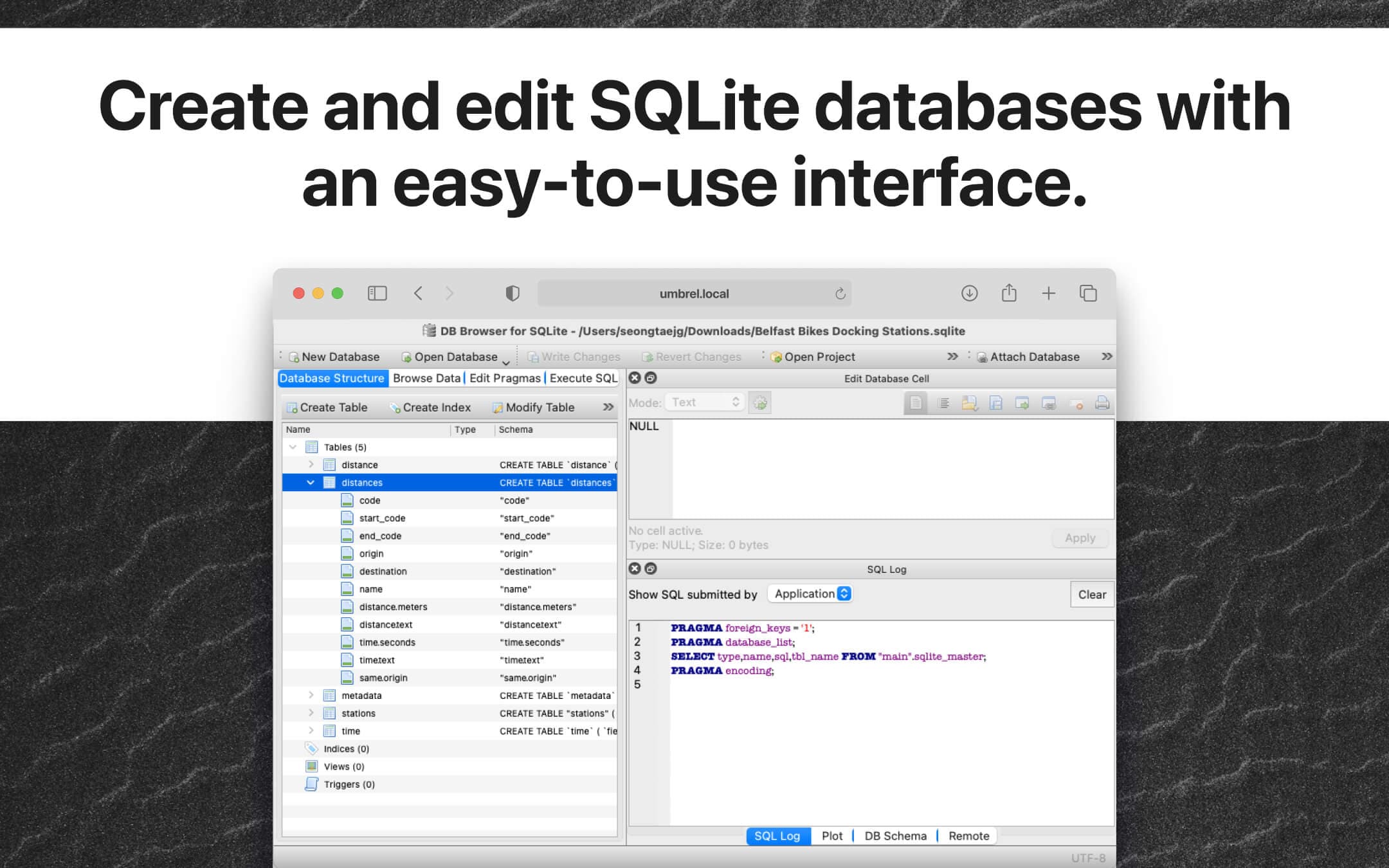 Screenshot 1 of SQLite Browser app on Umbrel App Store