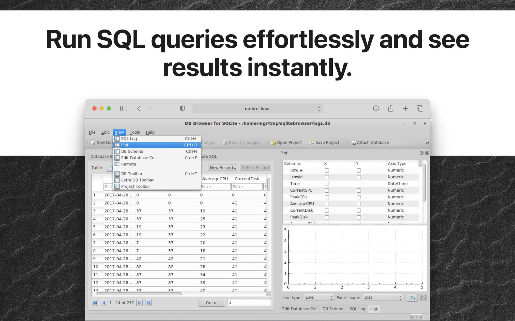 Screenshot 2 of SQLite Browser app on Umbrel App Store