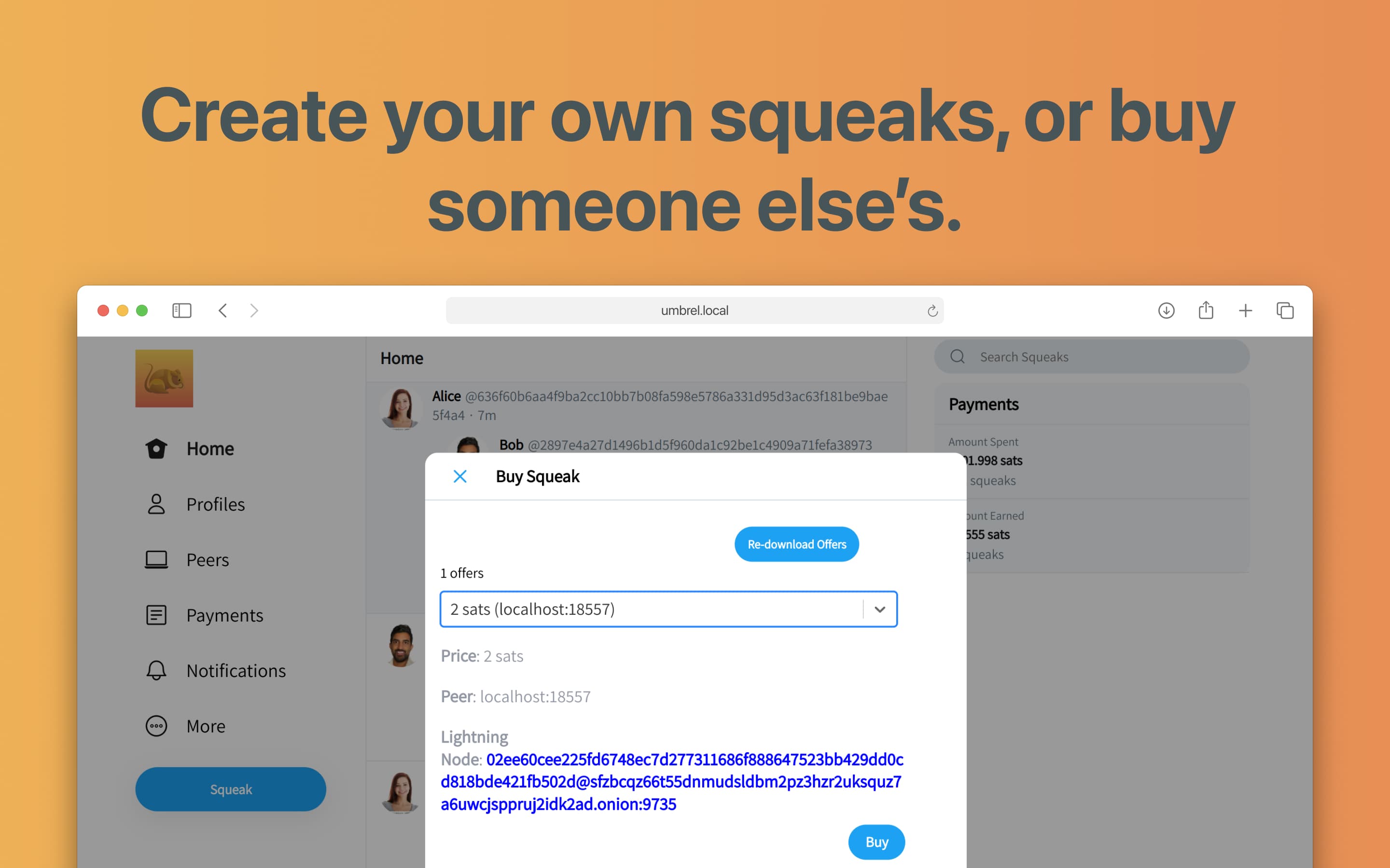 Screenshot 2 of Squeaknode app on Umbrel App Store