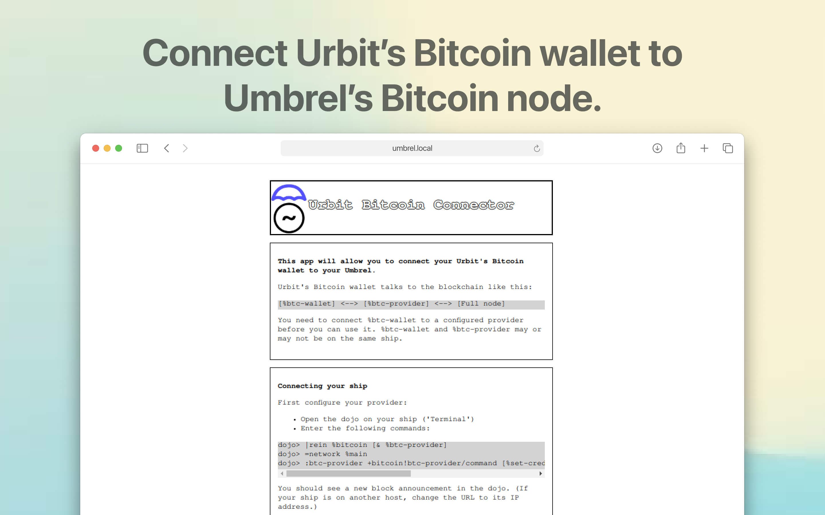 Screenshot 1 of Urbit Bitcoin Connector app on Umbrel App Store