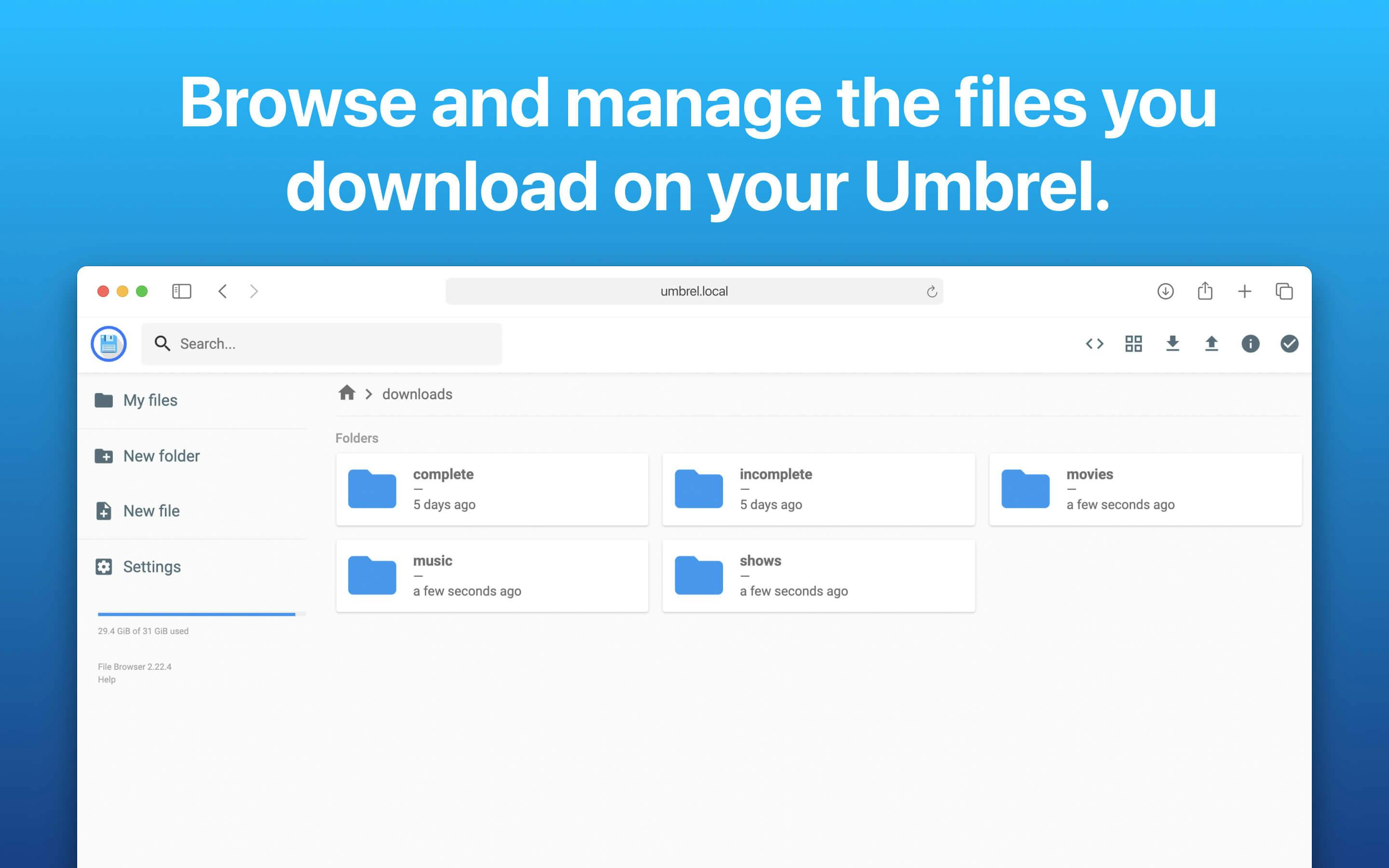 Screenshot 1 of File Browser app on Umbrel App Store