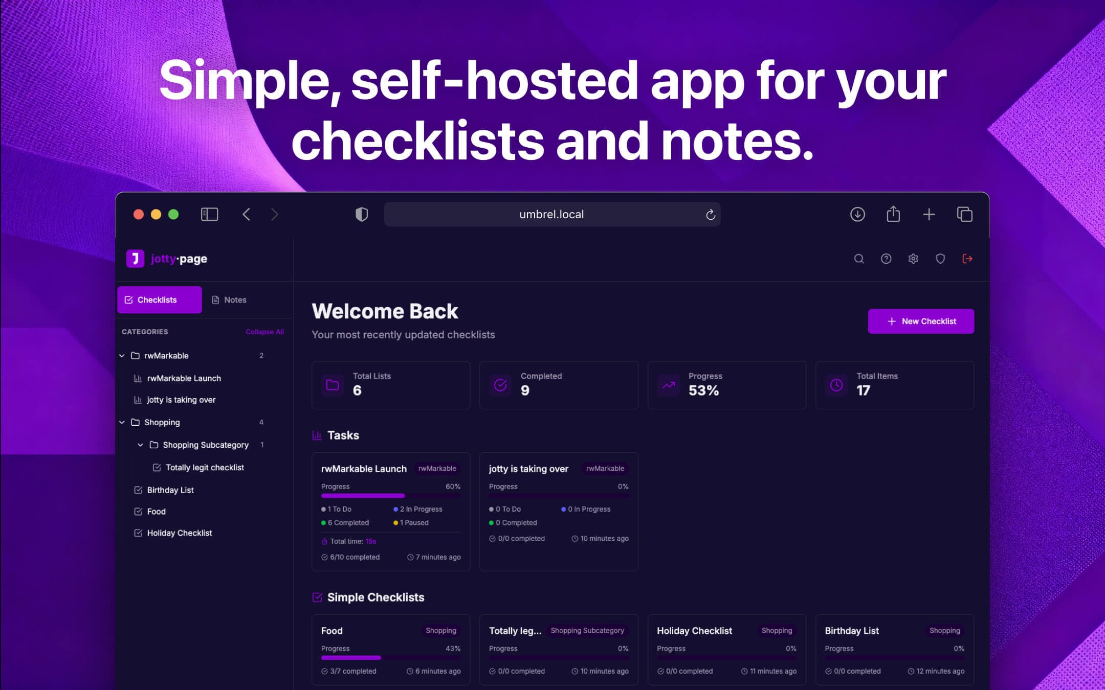 Screenshot 1 of Jotty app on Umbrel App Store