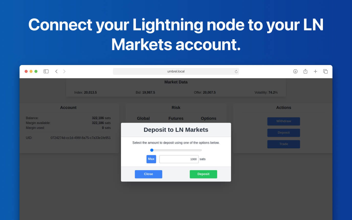 Screenshot 2 of LN Markets app on Umbrel App Store