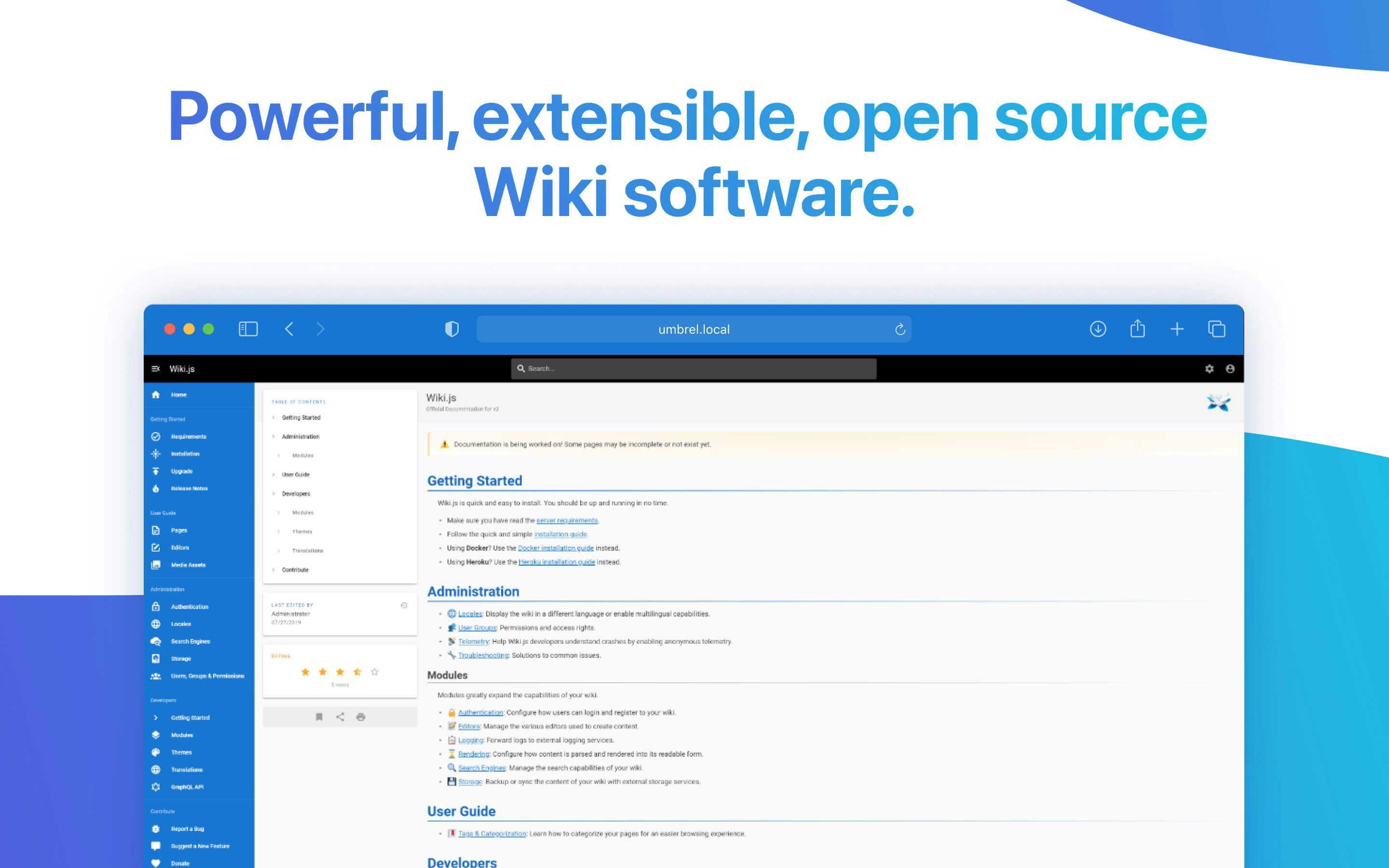 Screenshot 1 of WikiJS app on Umbrel App Store